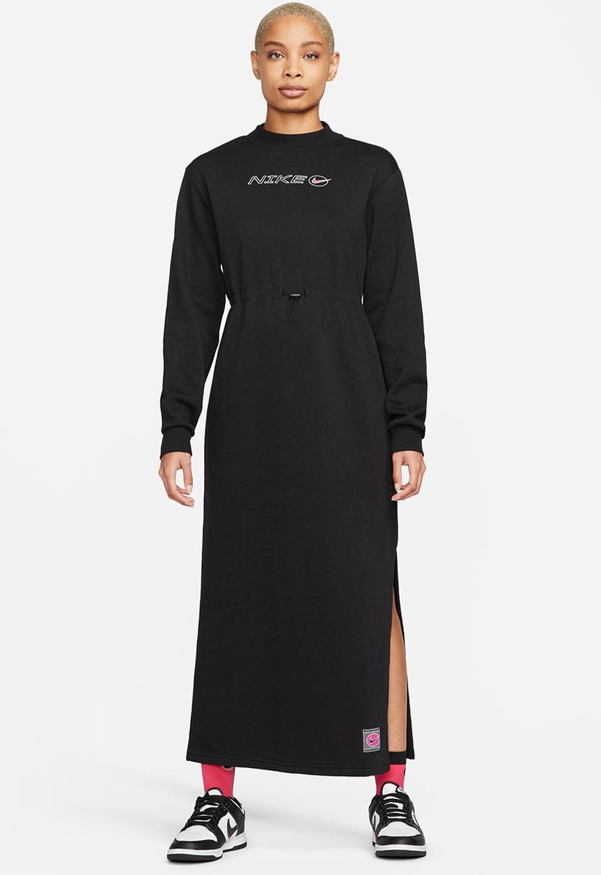 Nike - Nsw icon fleece long sleeve dress - black & white