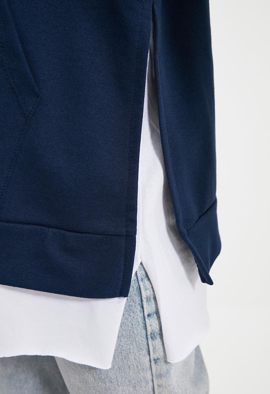 Trendyol - Hooded basic knit thin sweatshirt - blue