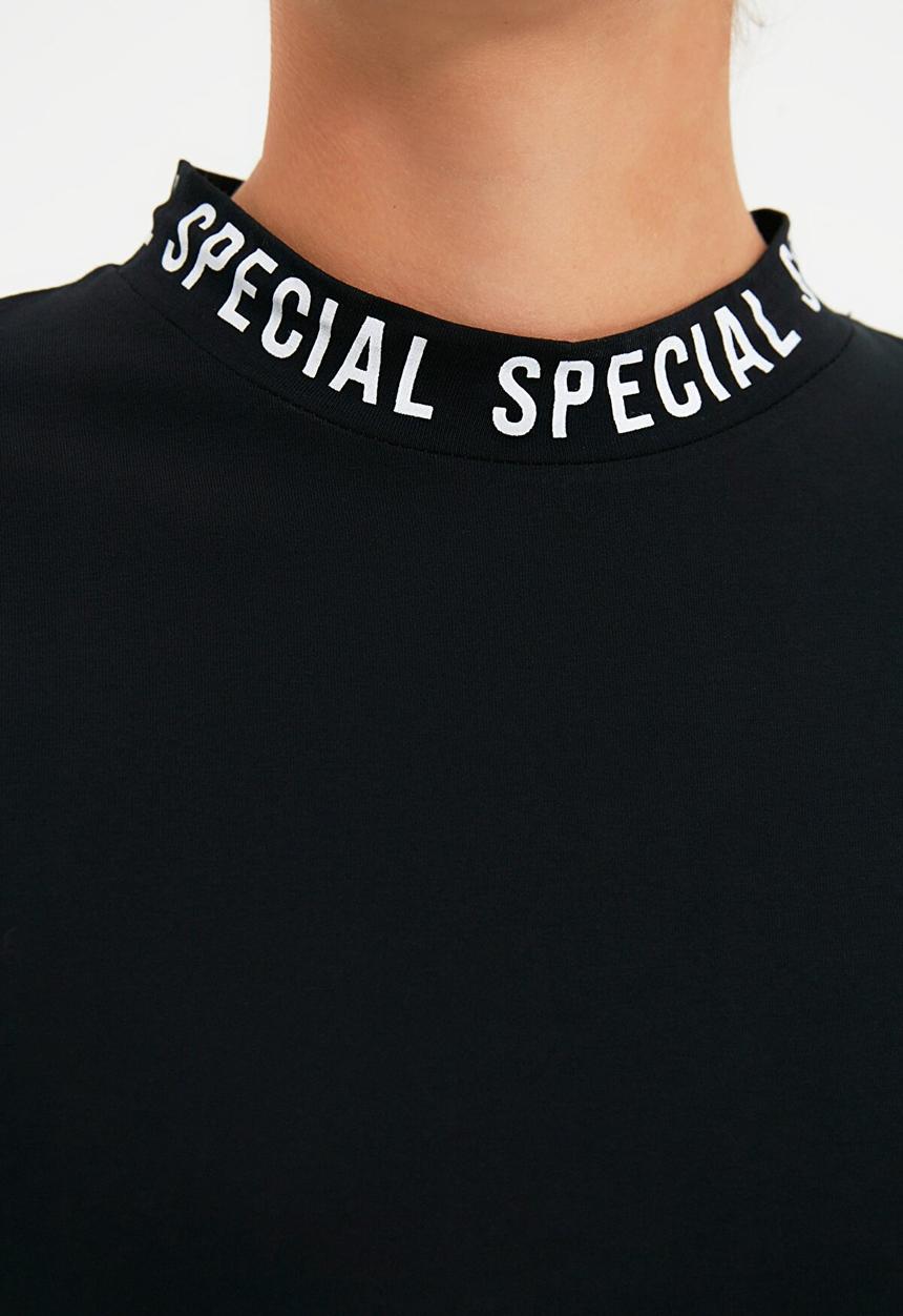 Trendyol - Printed basic long sleeve knitted t-shirt - black