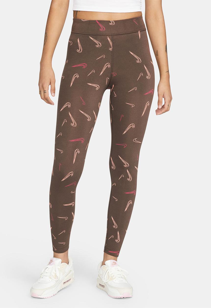 Nike - Nsw high waist tight aop print - baroque brown & white
