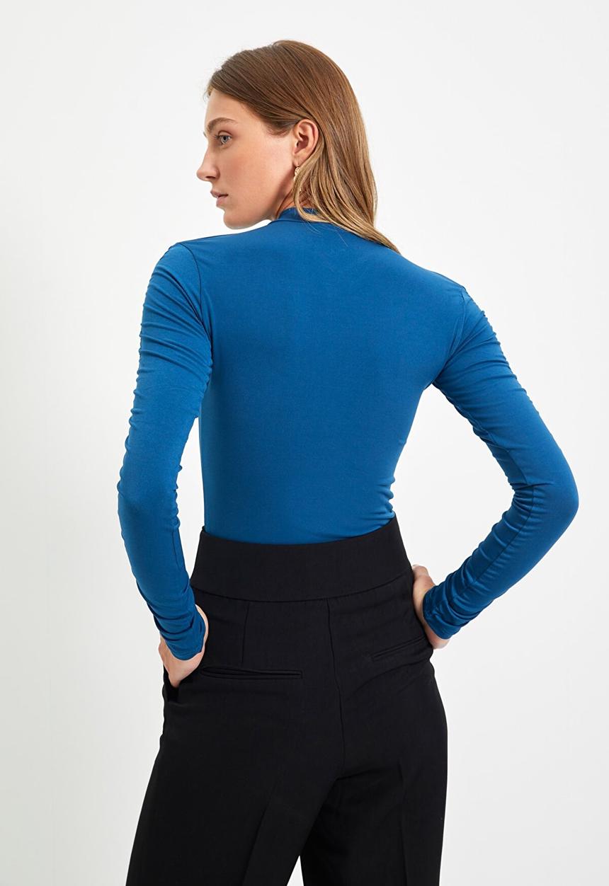 Trendyol - Pleated round neck bodysuit - indigo