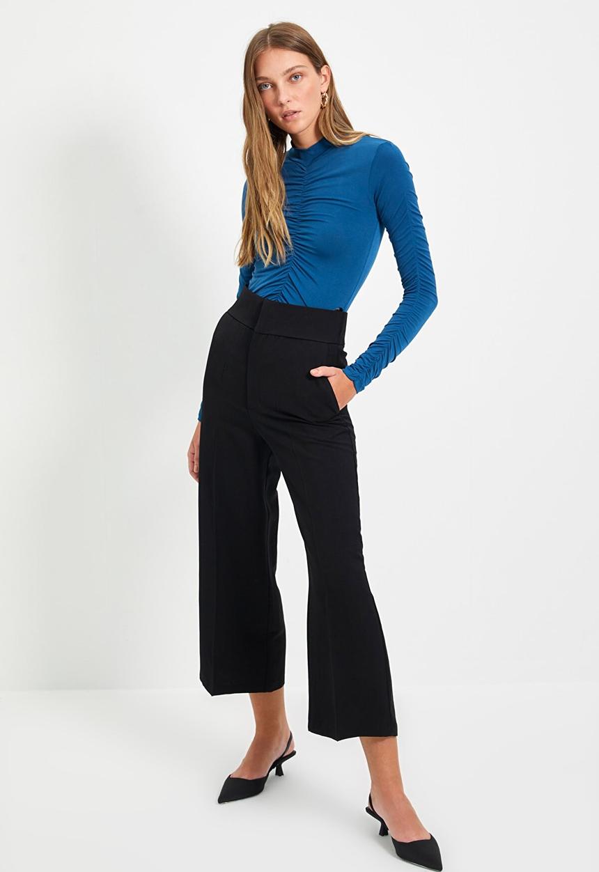 Trendyol - Pleated round neck bodysuit - indigo