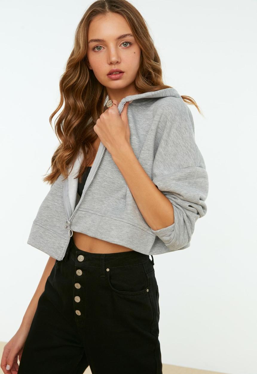 Trendyol - Hooded crop sweatshirt - grey