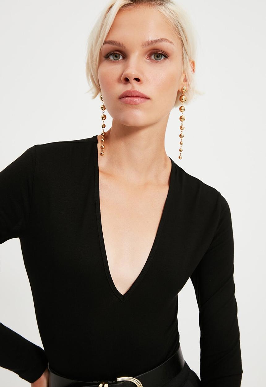 Trendyol - Deep v neck bodysuit - black