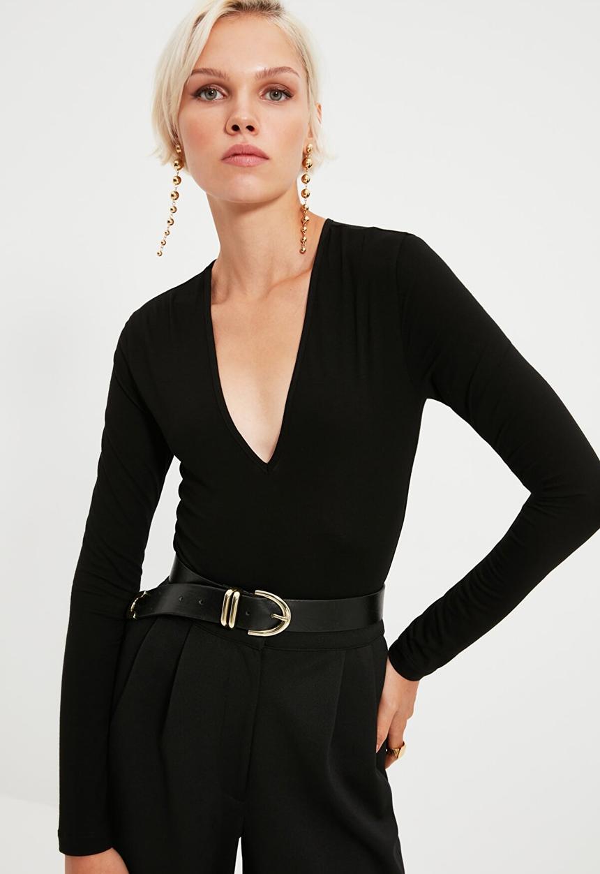 Trendyol - Deep v neck bodysuit - black
