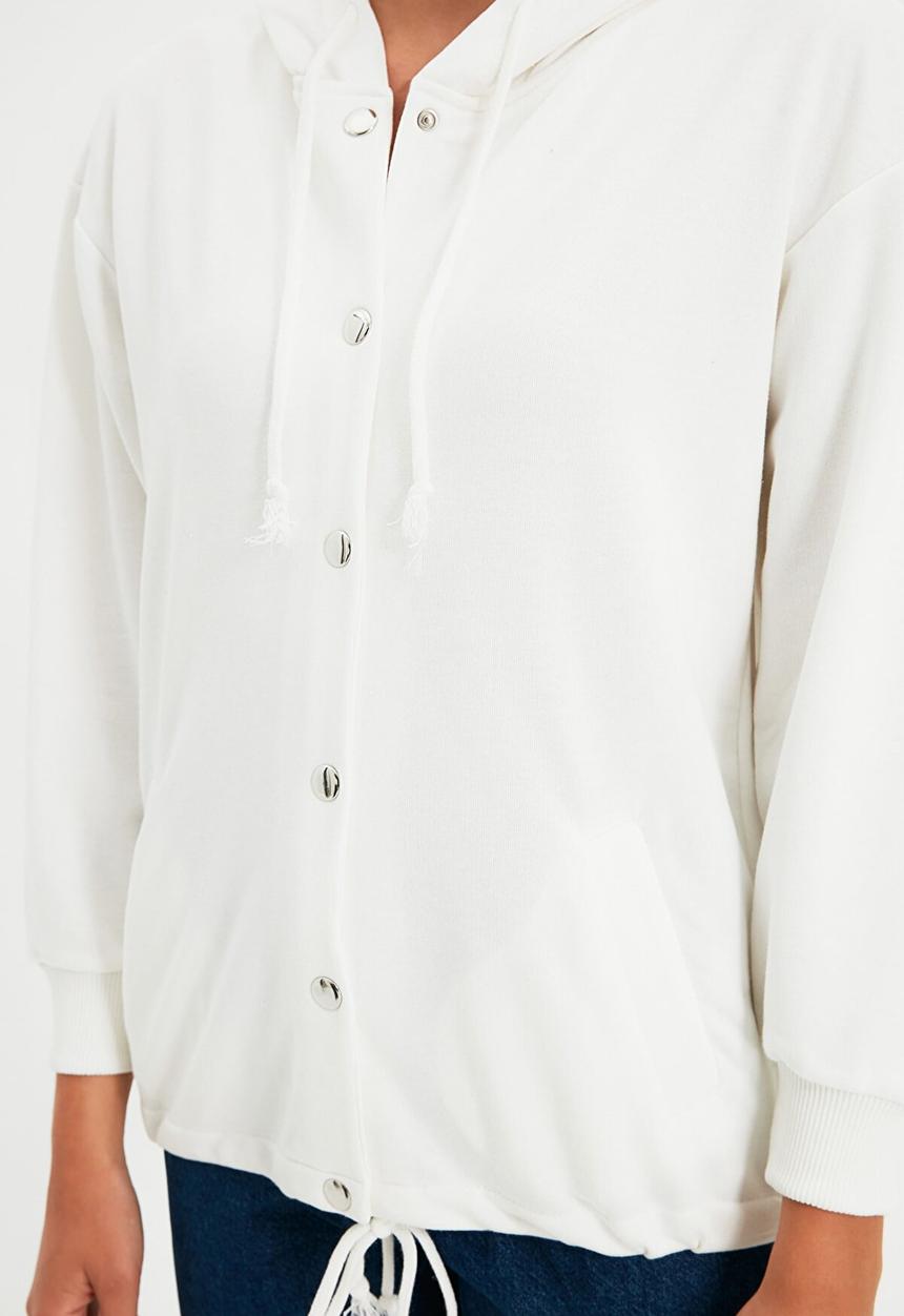 Trendyol - Hooded loose knit thin sweatshirt - ecru