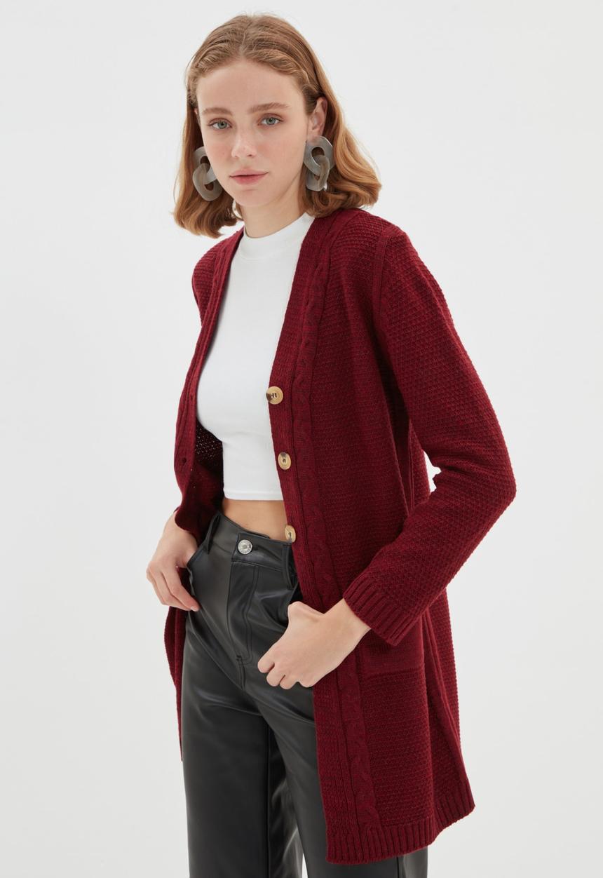 Trendyol - Pocket detailed cardigan - burgundy