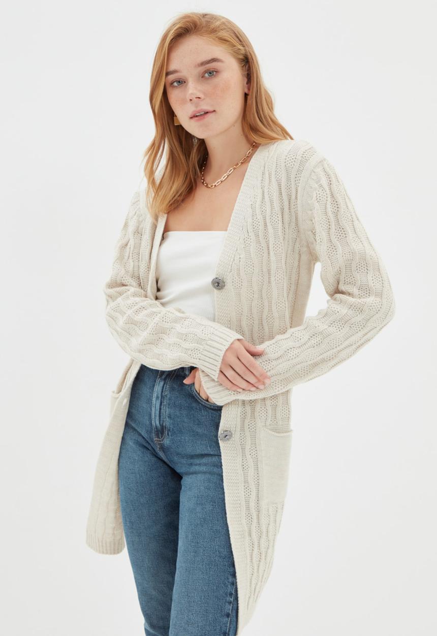 Trendyol - Pocket detailed cardigan - stone