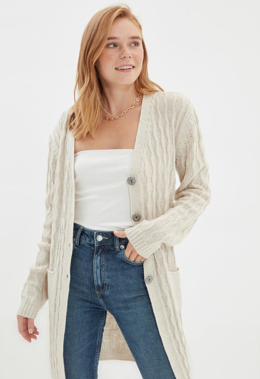 Trendyol - Pocket detailed cardigan - stone