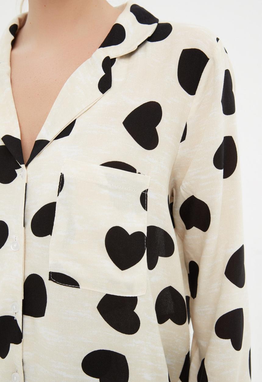 Trendyol - Heart woven pajamas set - ecru