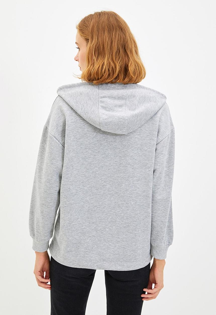 Trendyol - Hooded loose knit thin sweatshirt - grey
