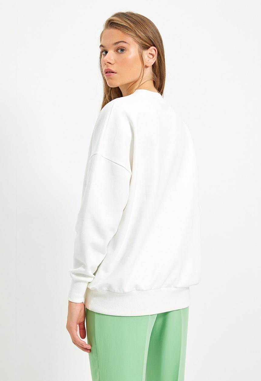 Trendyol - Printed basic knit thin sweatshirt - ecru
