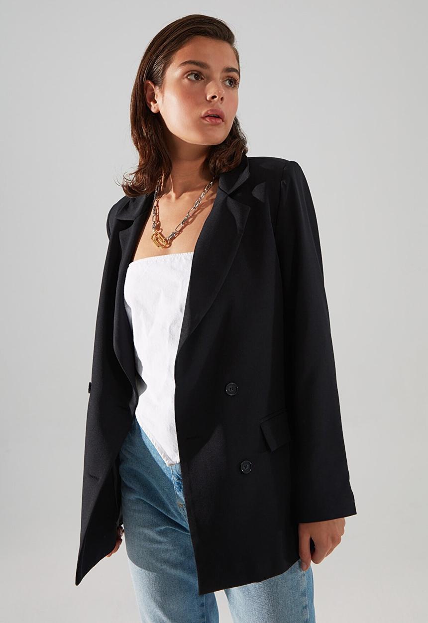 Trendyol - Button detailed blazer jacket - anthracite