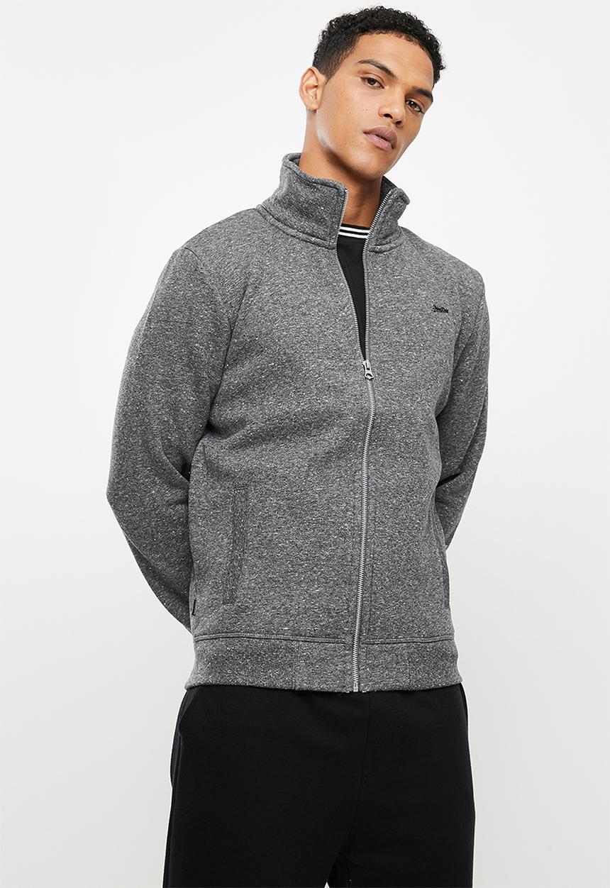 Superdry. - Vintage logo emb zip track - dark charcoal