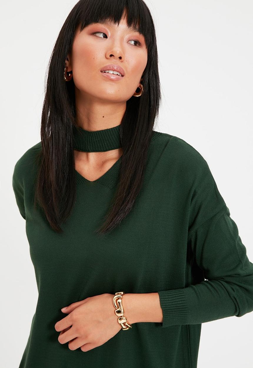 Trendyol - Choker collar knit sweater  - emerald green