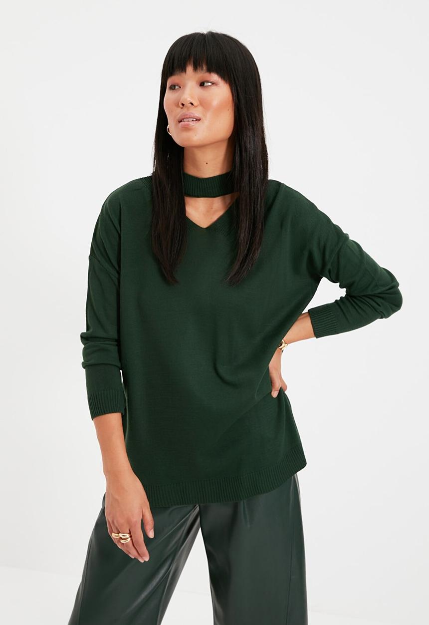 Trendyol - Choker collar knit sweater  - emerald green