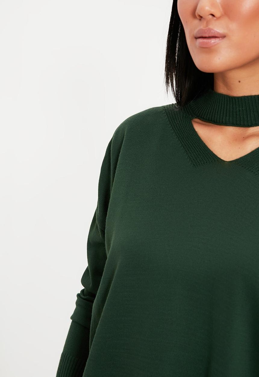 Trendyol - Choker collar knit sweater  - emerald green