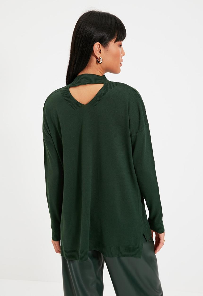Trendyol - Choker collar knit sweater  - emerald green