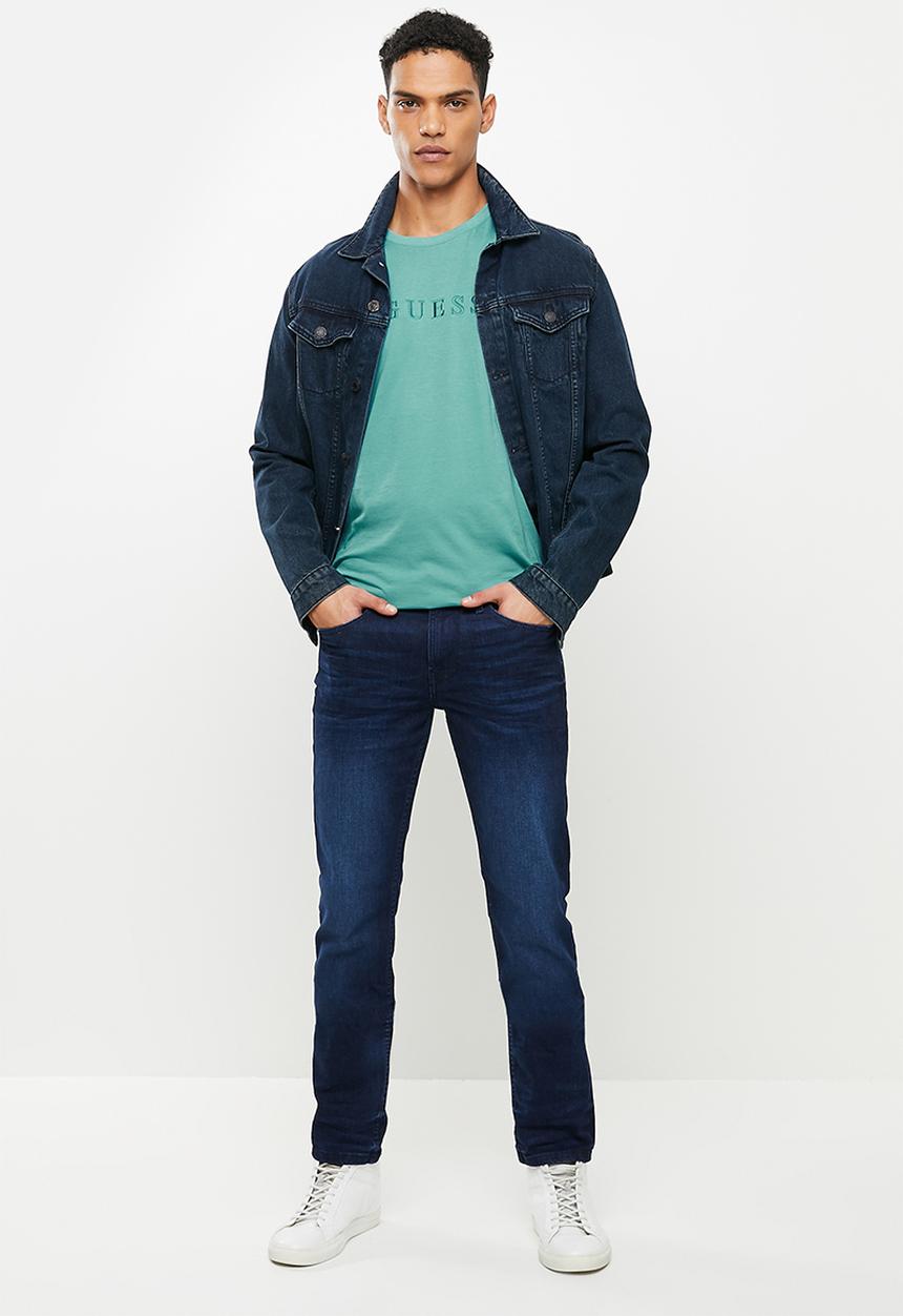 GUESS - Pima emb slim short sleeve tee - soft teal