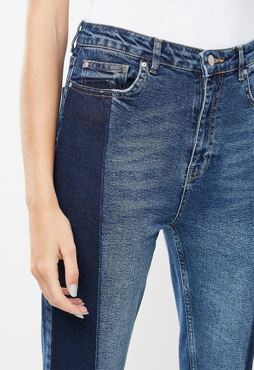 Trendyol - Colour block high waist slim fit jeans - blue