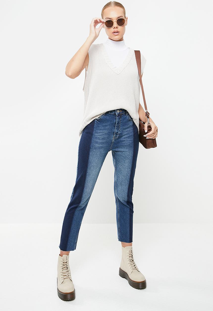 Trendyol - Colour block high waist slim fit jeans - blue