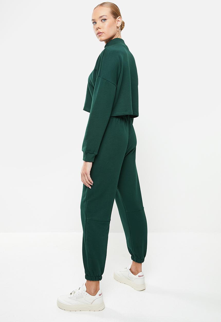 Trendyol - Embroidery detailed crop knitted tracksuit  - emerald