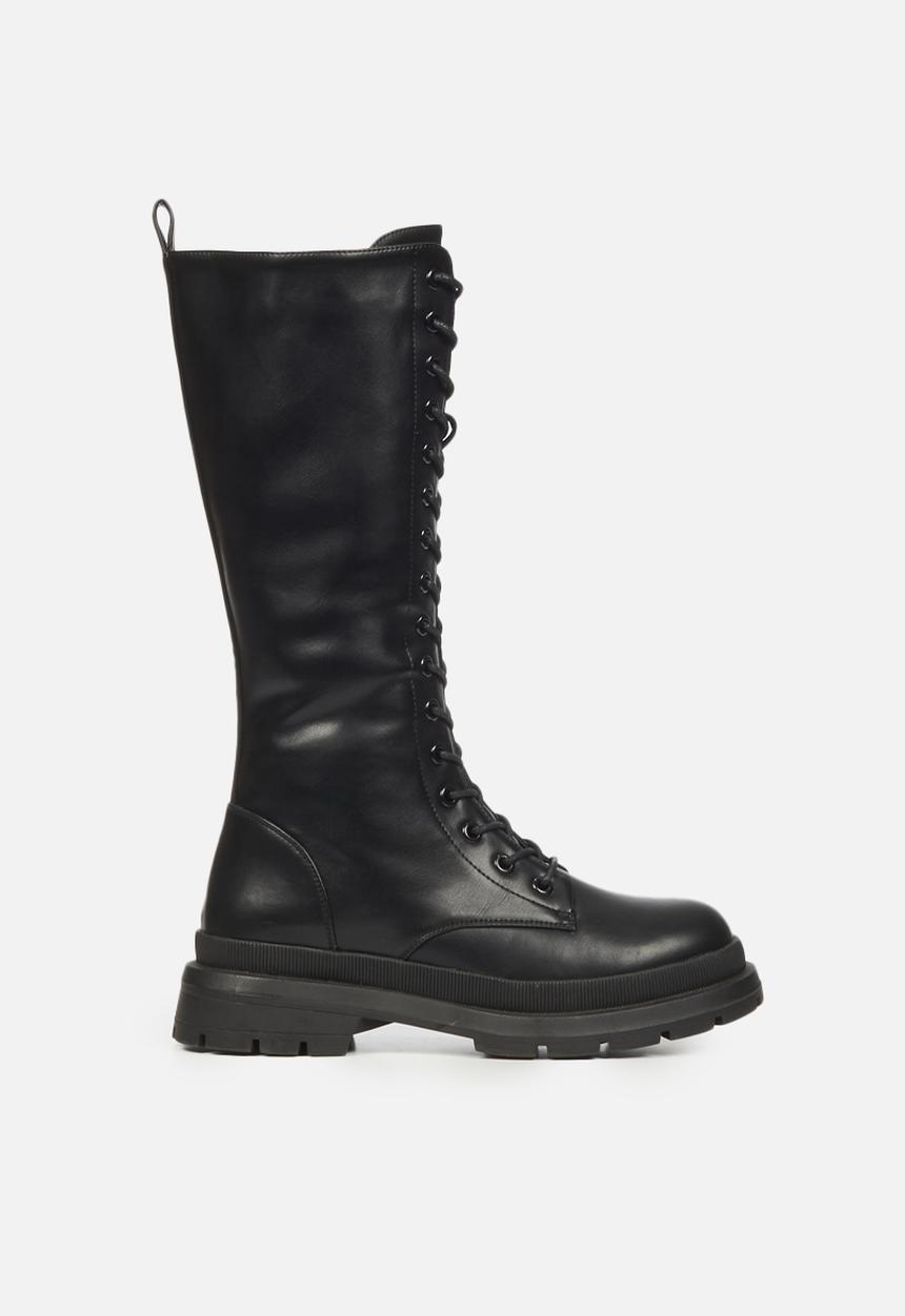 Rock & Co - Police 1 lace up knee high boot - black