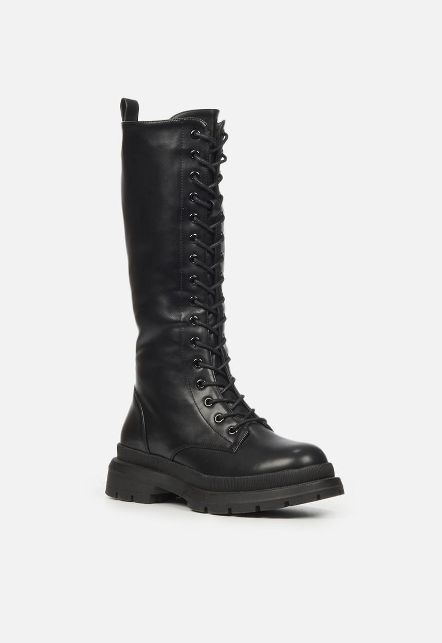 Rock & Co - Police 1 lace up knee high boot - black