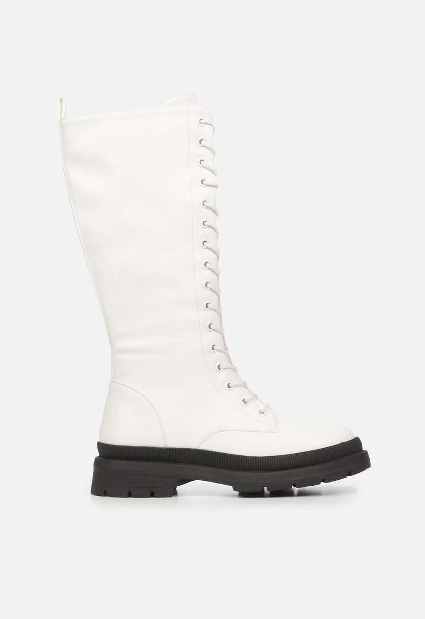 Rock & Co - Police 1 lace up knee high boot - white