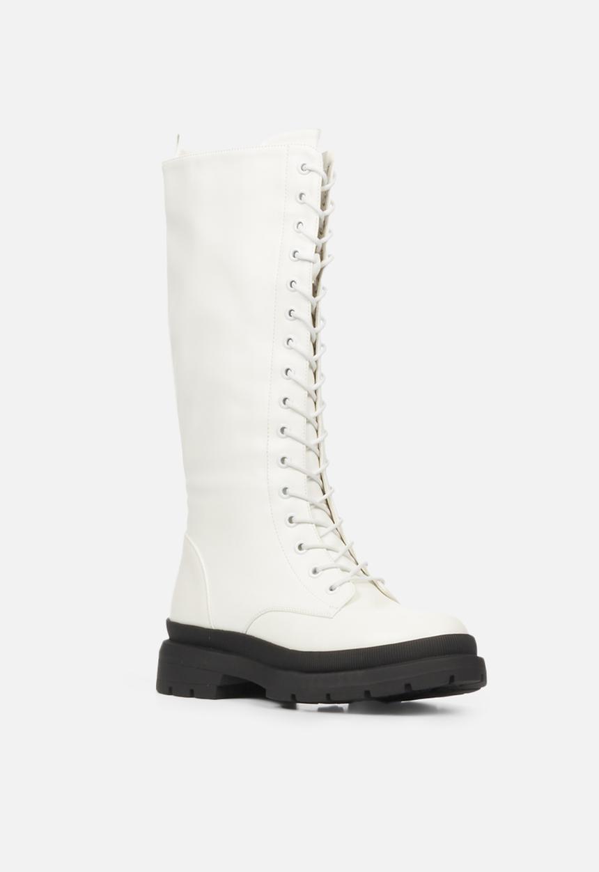 Rock & Co - Police 1 lace up knee high boot - white