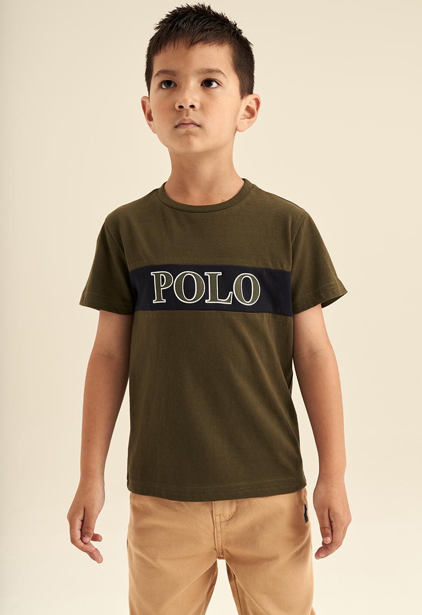 POLO - Boys cut & sew ss printed tee - olive