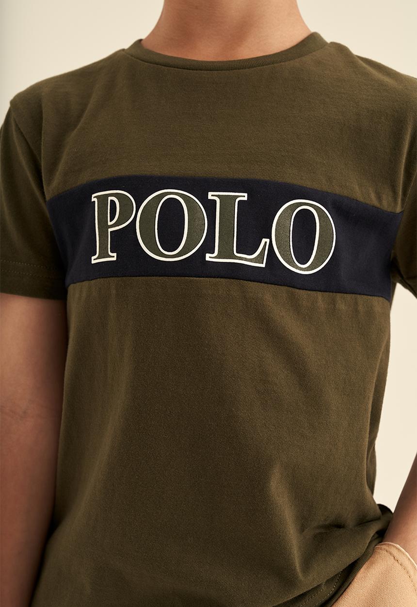 POLO - Boys cut & sew ss printed tee - olive