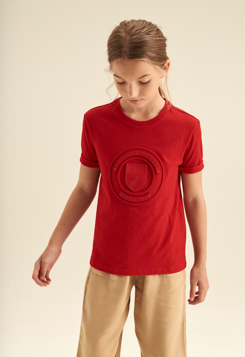 POLO - Girls embossed short sleeve tee - red