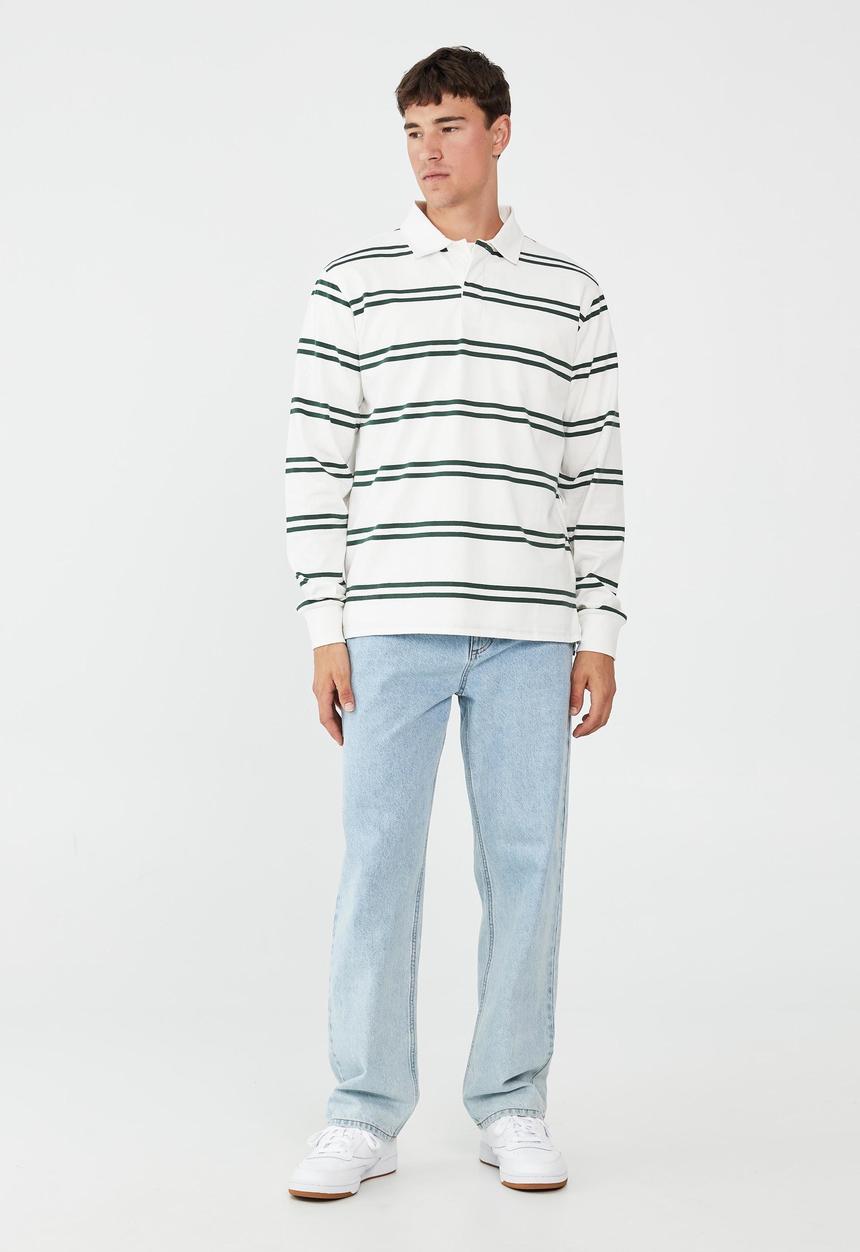 Cotton On - Rugby long sleeve polo - amazon double stripe