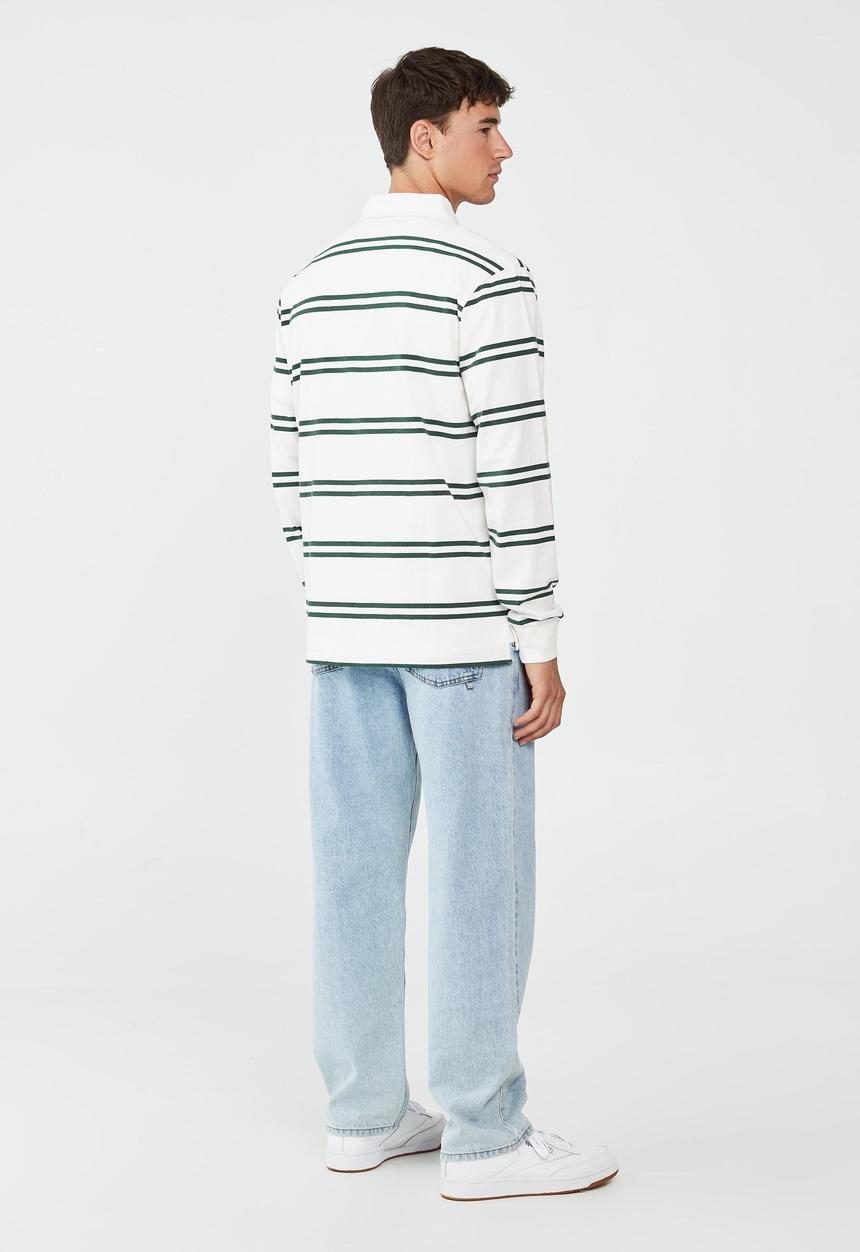 Cotton On - Rugby long sleeve polo - amazon double stripe