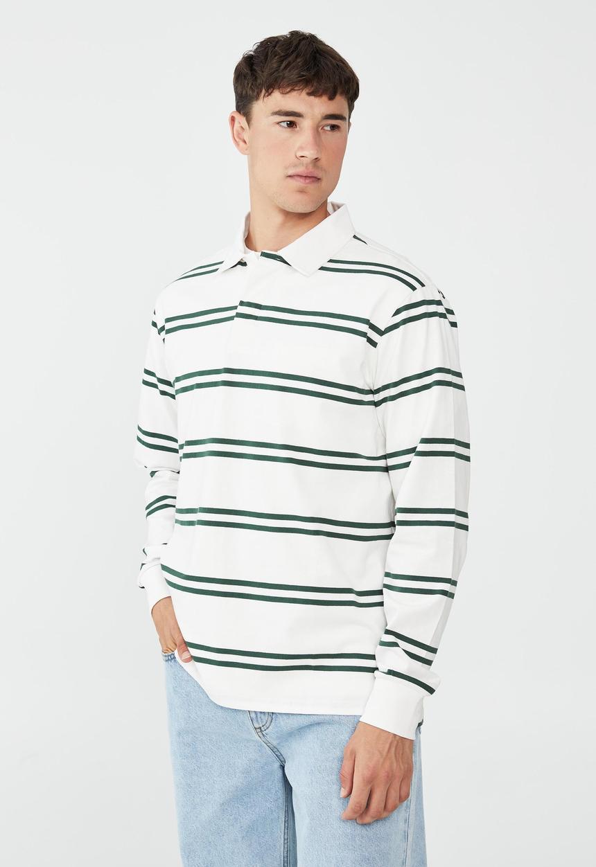 Cotton On - Rugby long sleeve polo - amazon double stripe