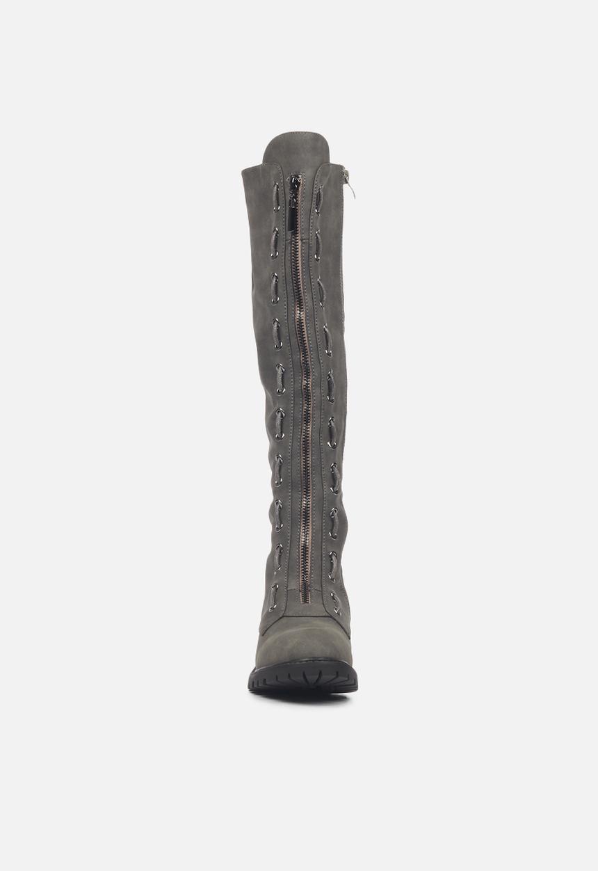 Miss Black - Ryder1 knee length lace-up boot - grey