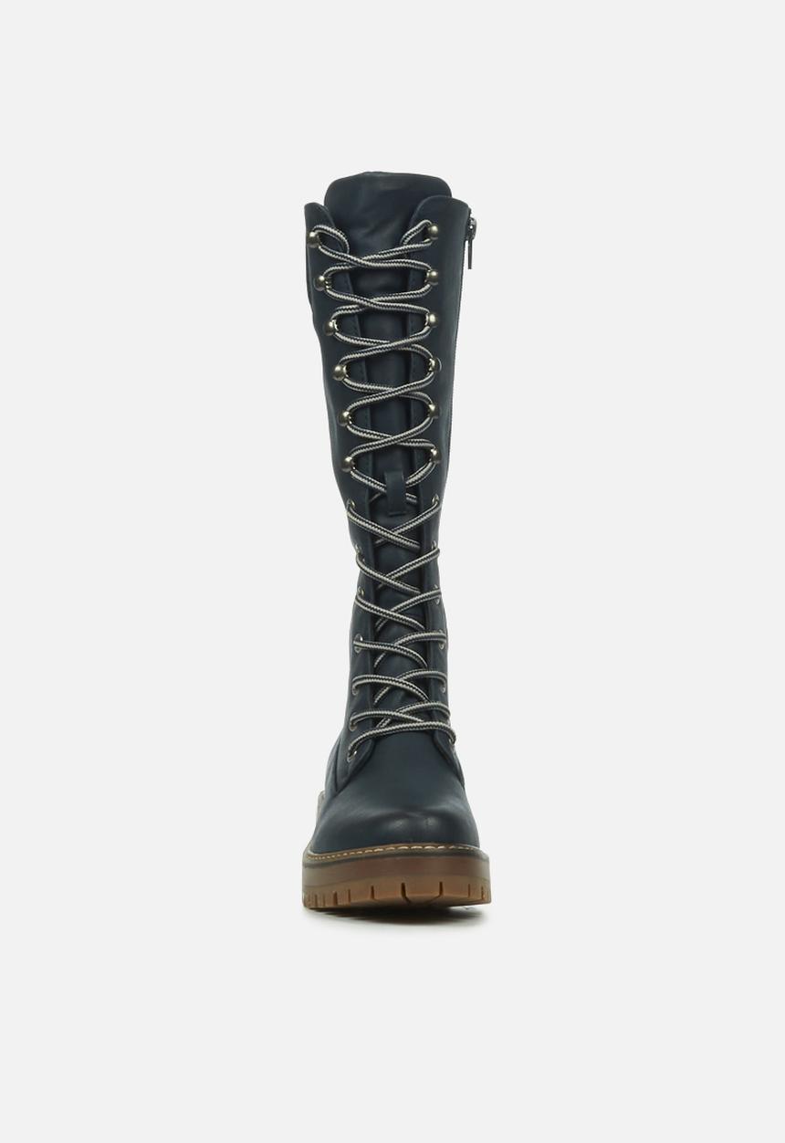 Miss Black - Fox4 knee length lace-up boot - navy