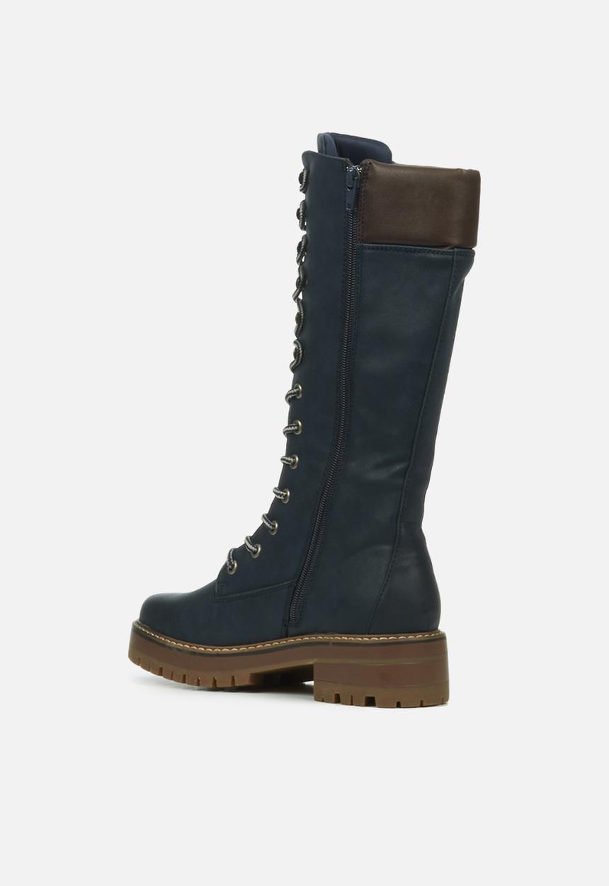 Miss Black - Fox4 knee length lace-up boot - navy