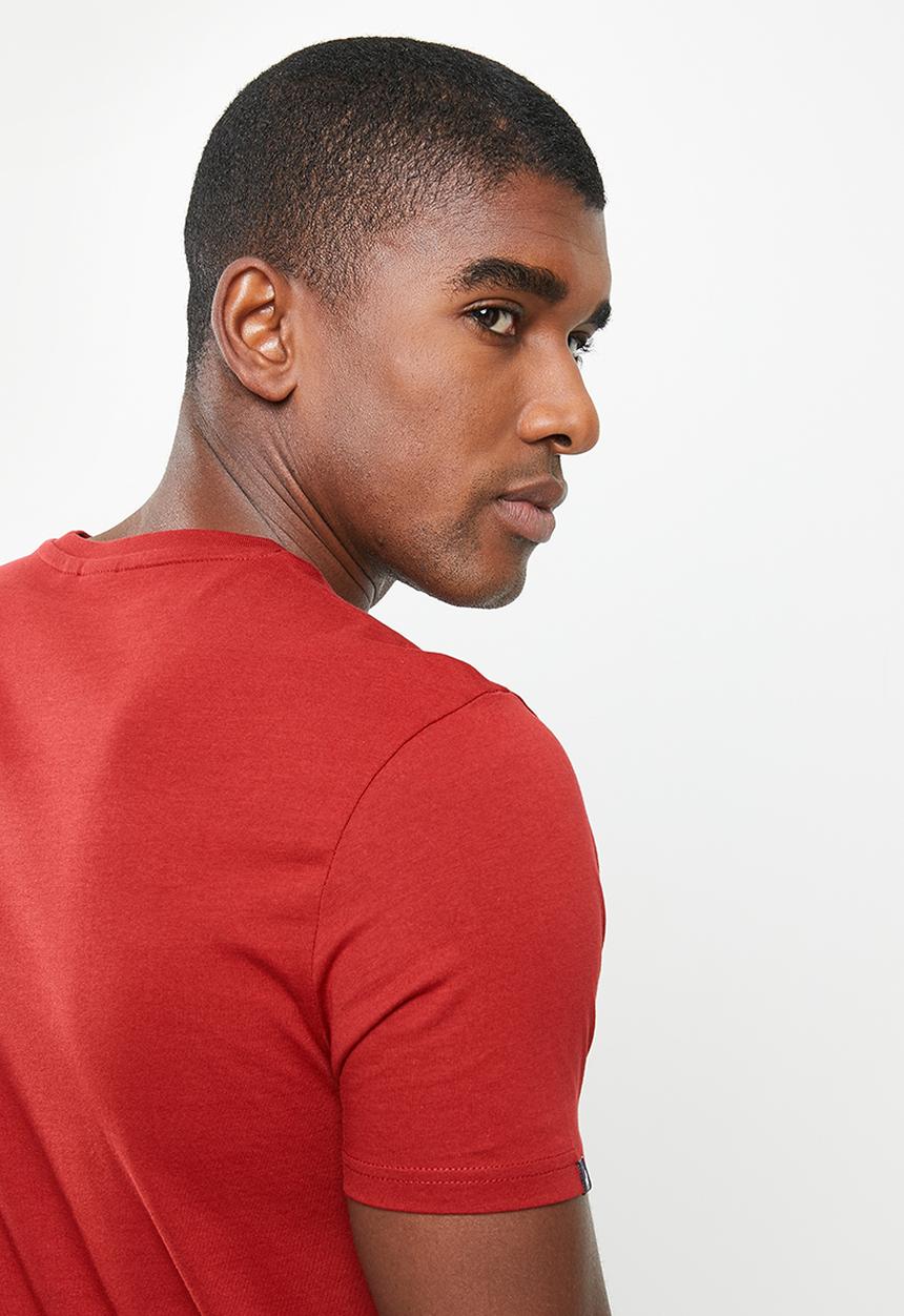 POLO - Men plain v-neck short sleeve tee - burgundy