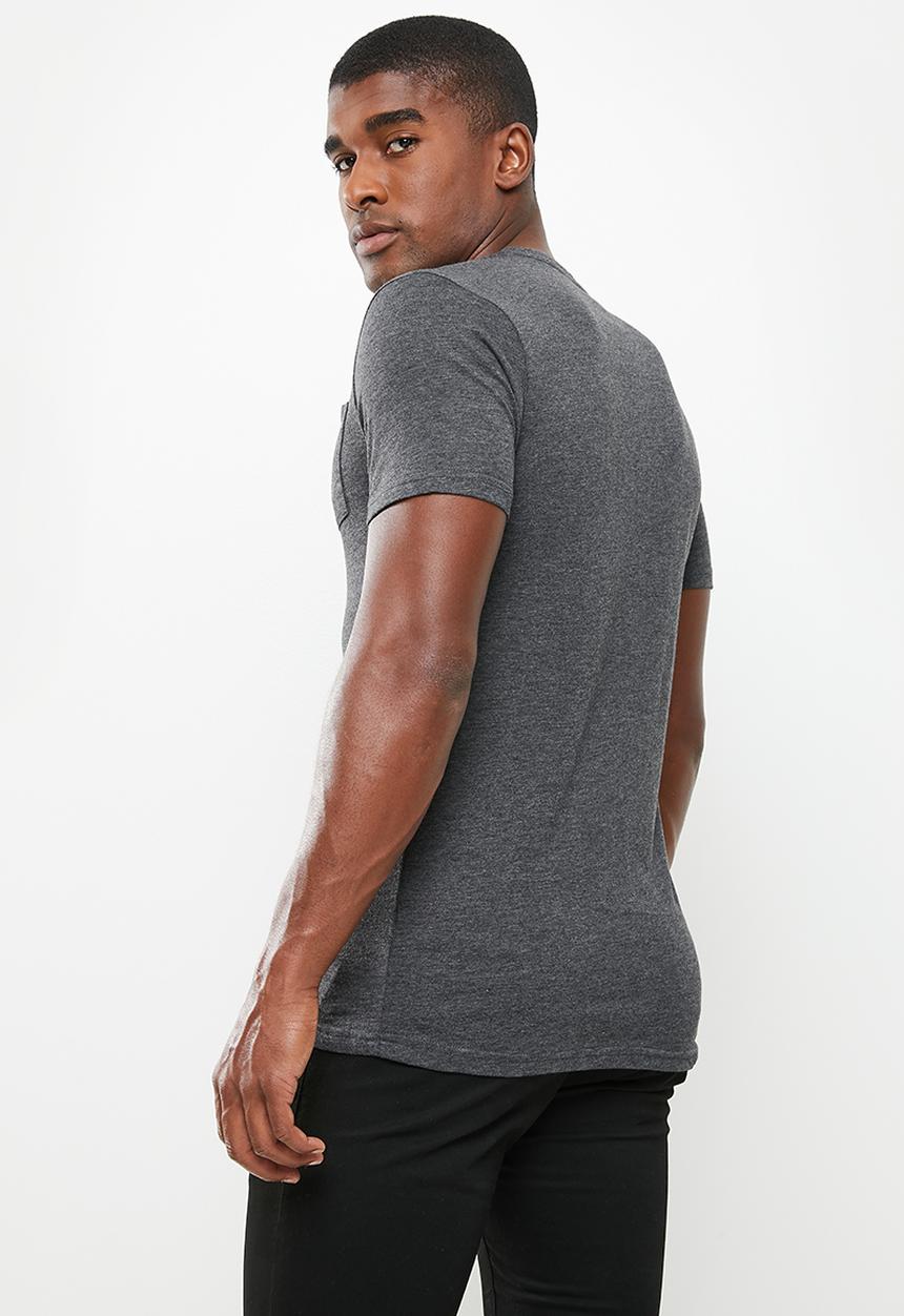 POLO - Men plain pocket short sleeve tee - black
