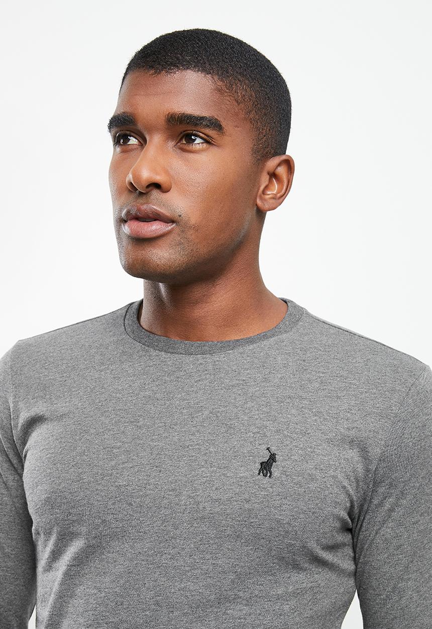 POLO - Men plain long sleeve tee - charcoal