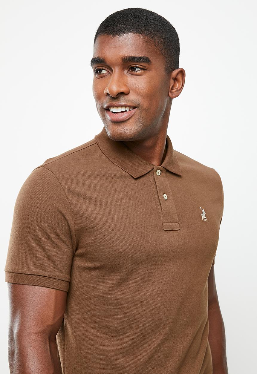 POLO - Mens plain pique short sleeve golfer - tan