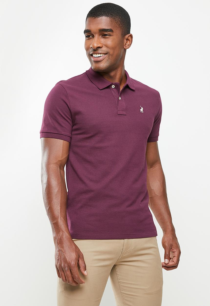 POLO - Mens plain pique short sleeve golfer - burgundy