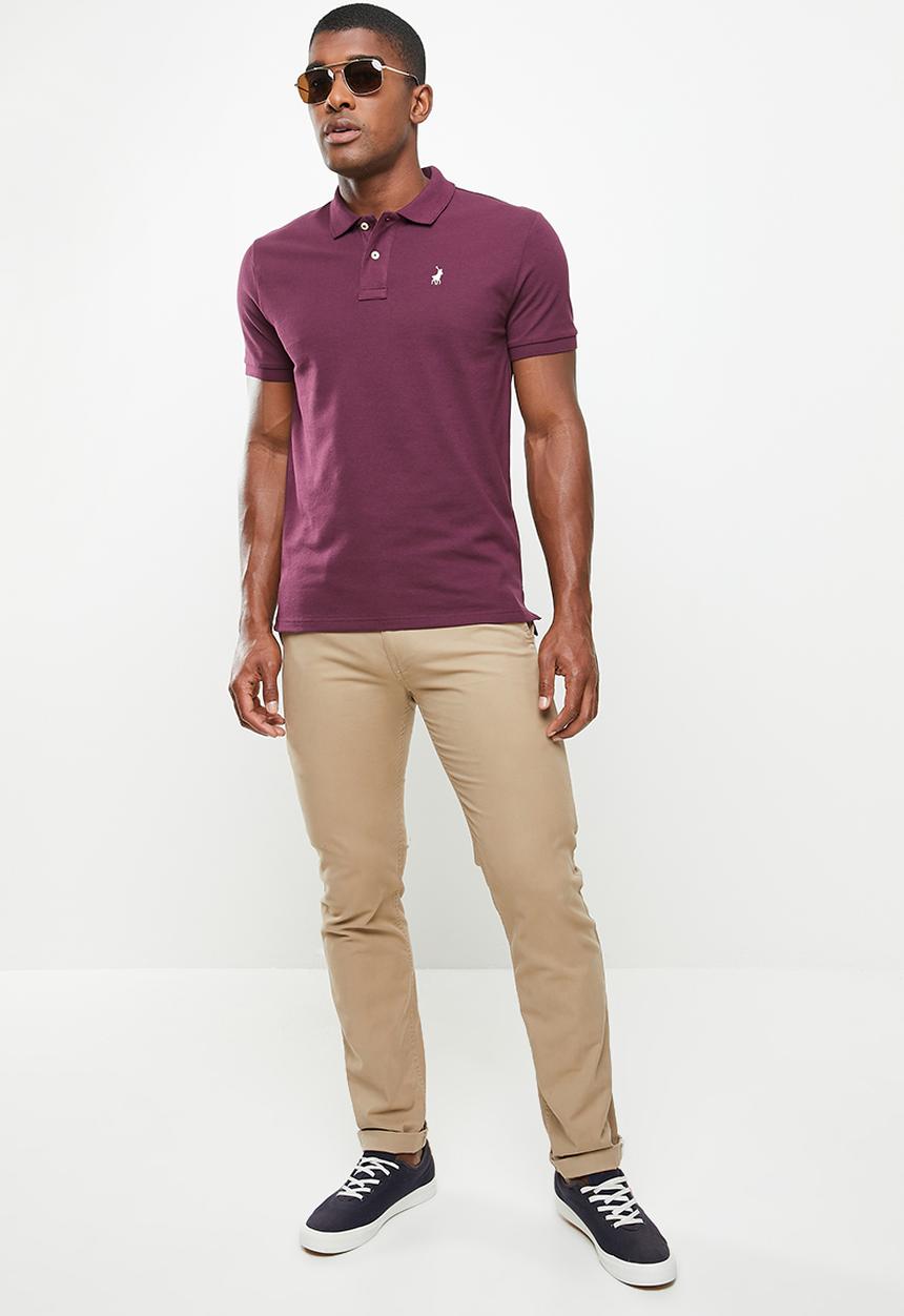 POLO - Mens plain pique short sleeve golfer - burgundy