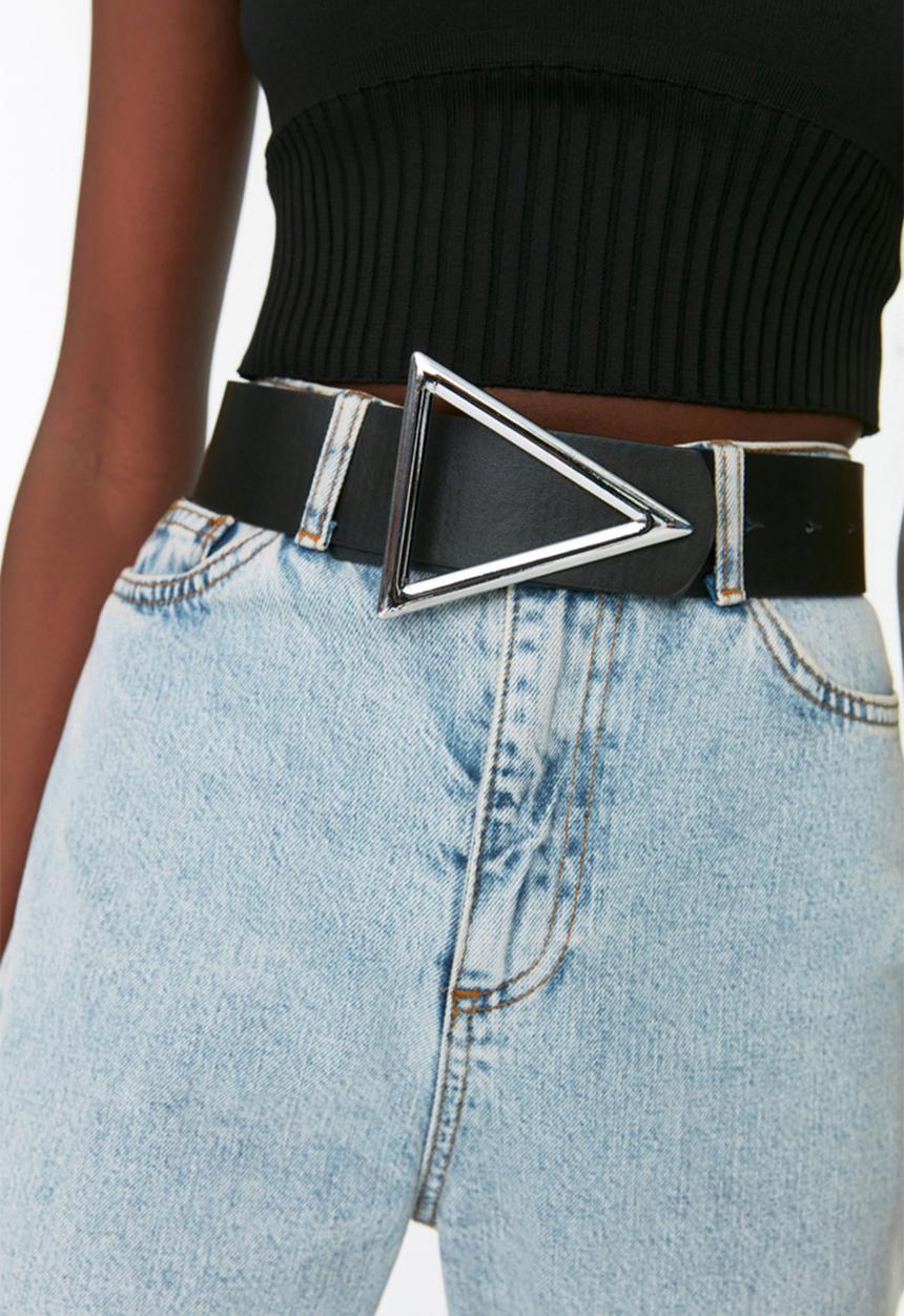Trendyol - Triangular buckle two pack belts - green/black