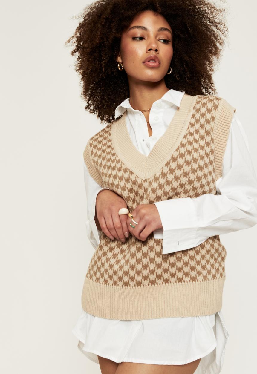 Supré  - Melissa knit vest - soft taupe/houndstooth