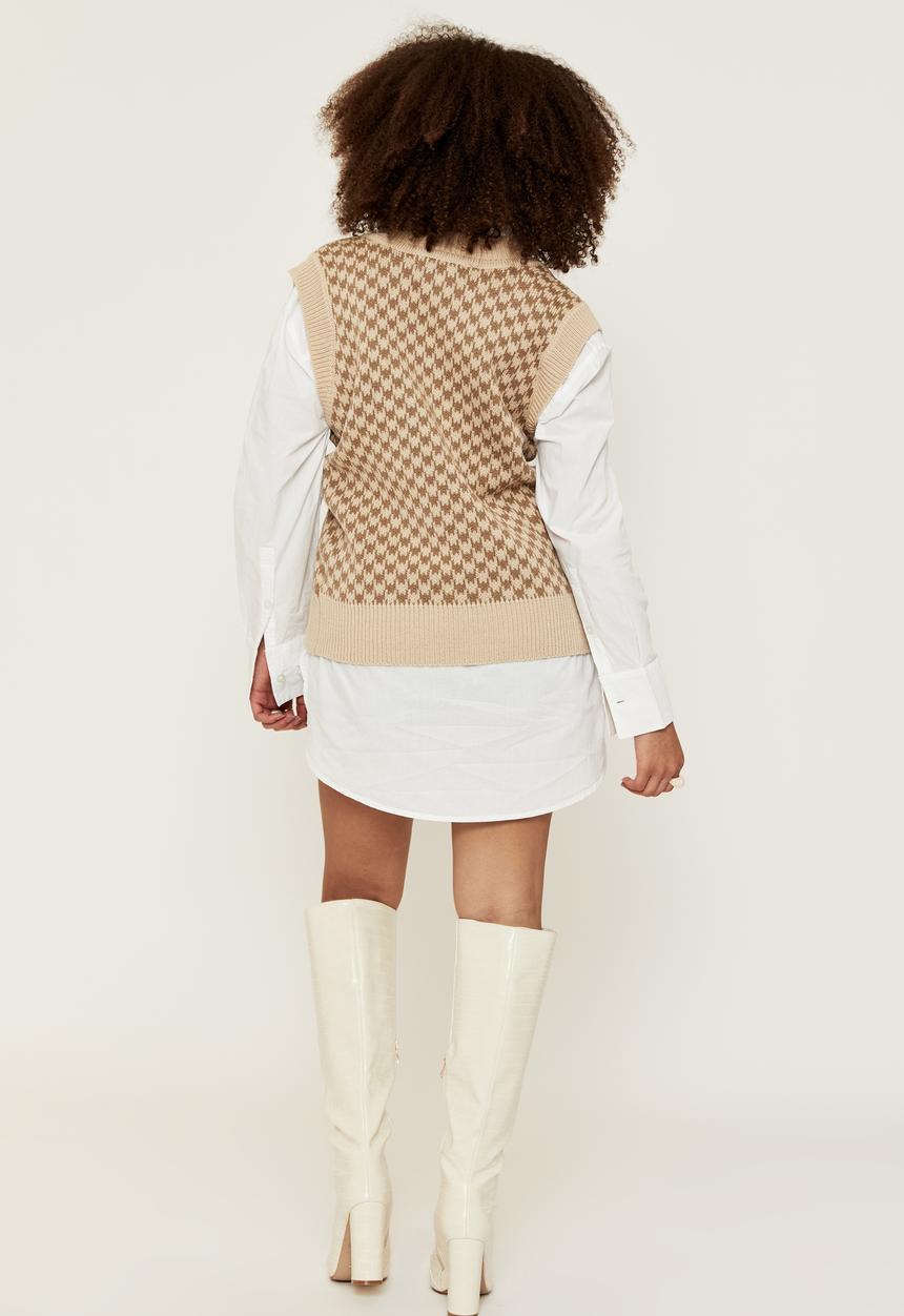 Supré  - Melissa knit vest - soft taupe/houndstooth
