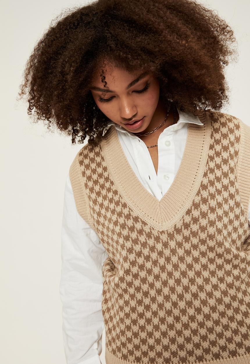 Supré  - Melissa knit vest - soft taupe/houndstooth
