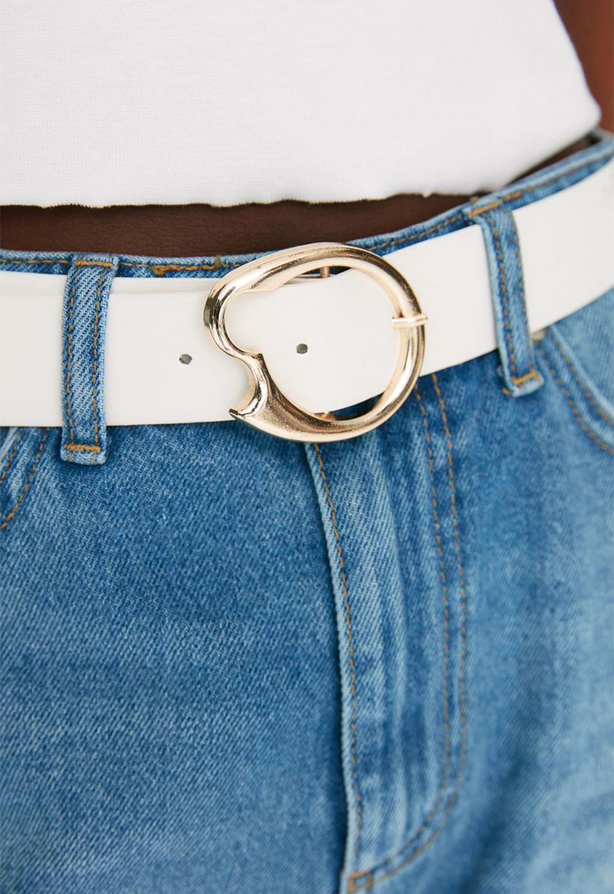 Trendyol - Abstract shape buckle belt 2 pack - white/black 